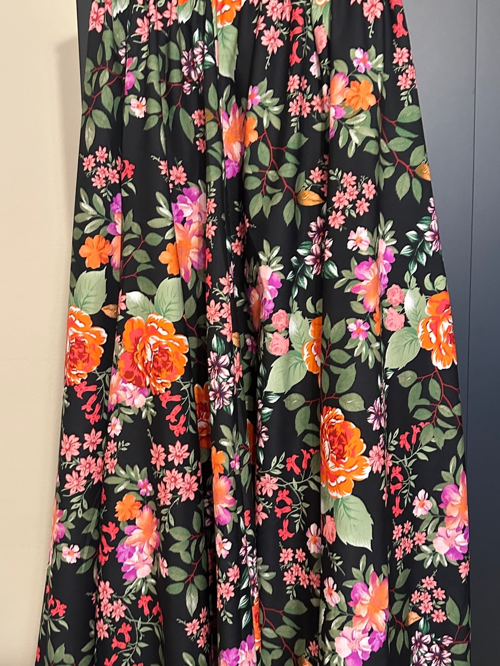 Floral Maxi Skirt - Black with Orange & Pink Flowers